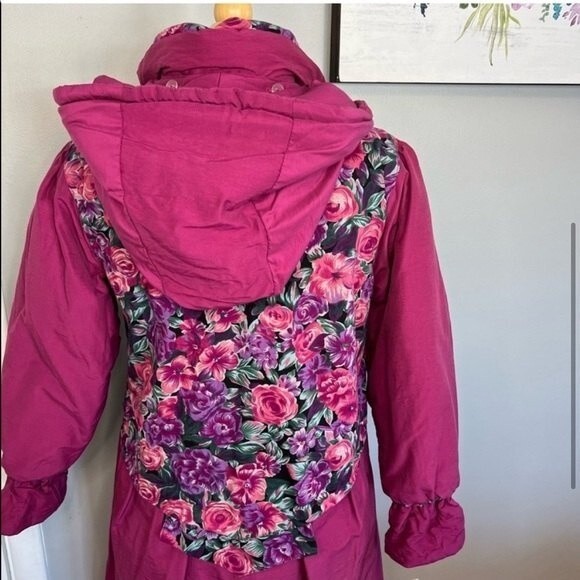 Vintage 80s Rothschild Coat Girls 14 Women’s S/M Pink Floral Puffer Jacket - Picture 5 of 9